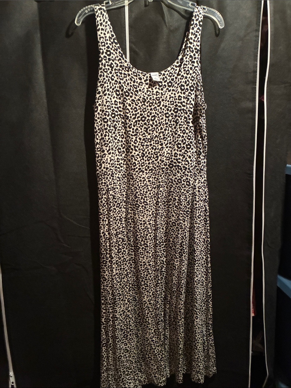 Old Navy Leopard Print Midi Fit and Flare Dress in Black & Cream